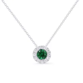 0.21Ct Emerald 16"pendant Necklace In 14K White Gold