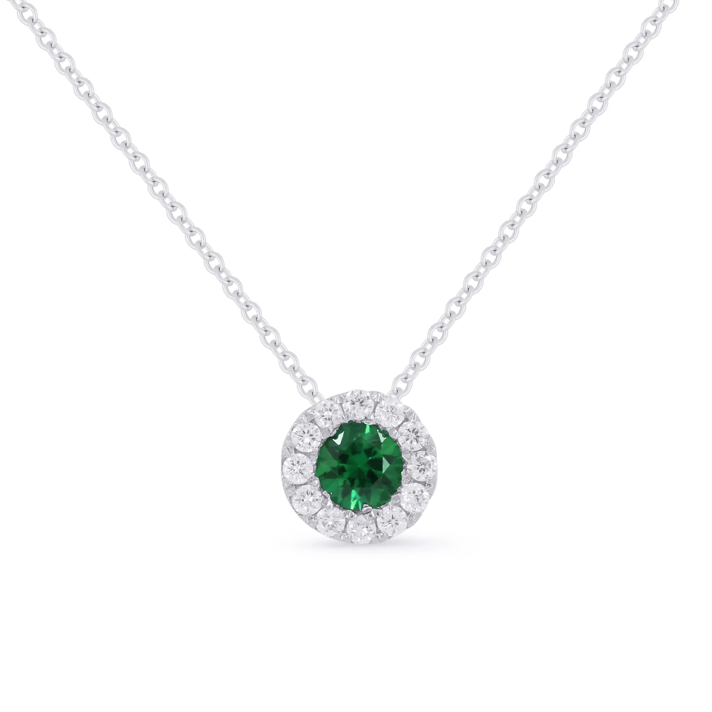 0.21Ct Emerald 16"pendant Necklace In 14K White Gold