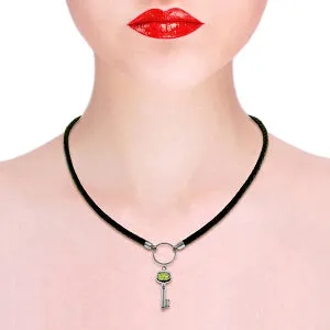 0.5 Carat 14K Solid White Gold Leather Key Necklace Peridot