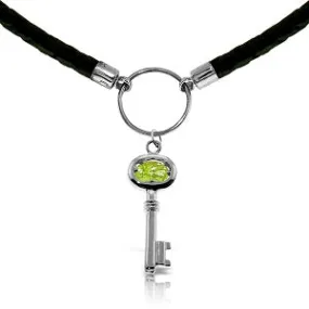 0.5 Carat 14K Solid White Gold Leather Key Necklace Peridot
