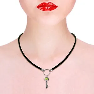 0.5 Carat 14K Solid White Gold Leather Key Necklace Peridot