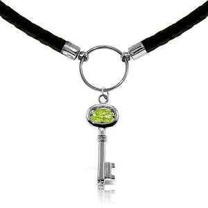 0.5 Carat 14K Solid White Gold Leather Key Necklace Peridot