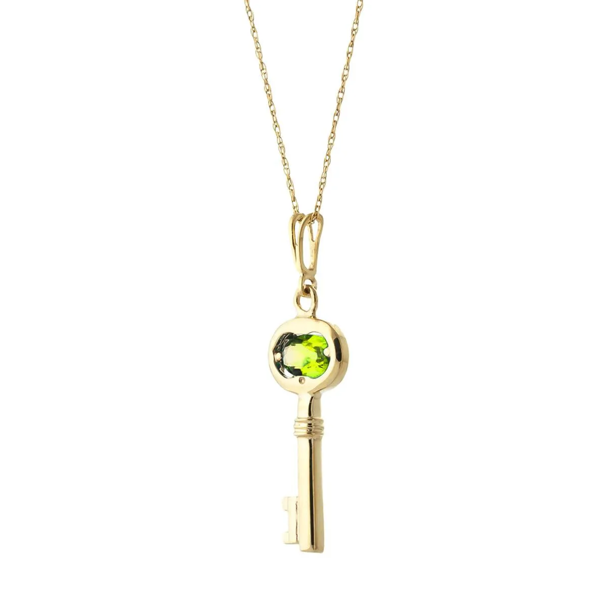 0.5 Carat 14K Solid Yellow Gold Key Charm Necklace Peridot