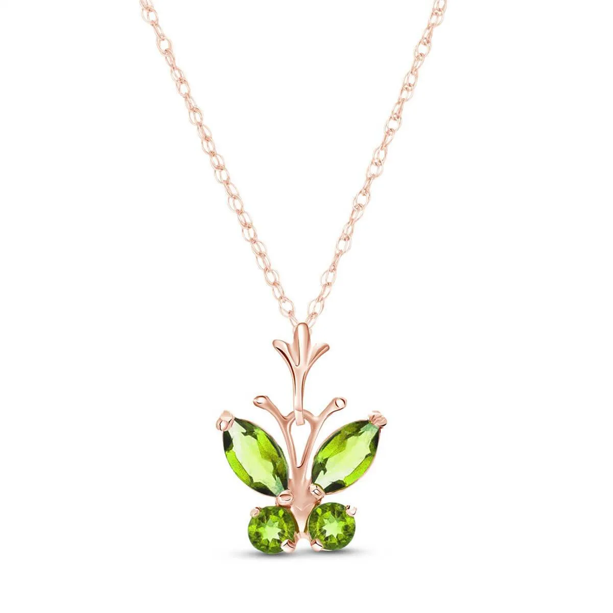 0.6 Carat 14K Solid Rose Gold Butterfly Necklace Peridot