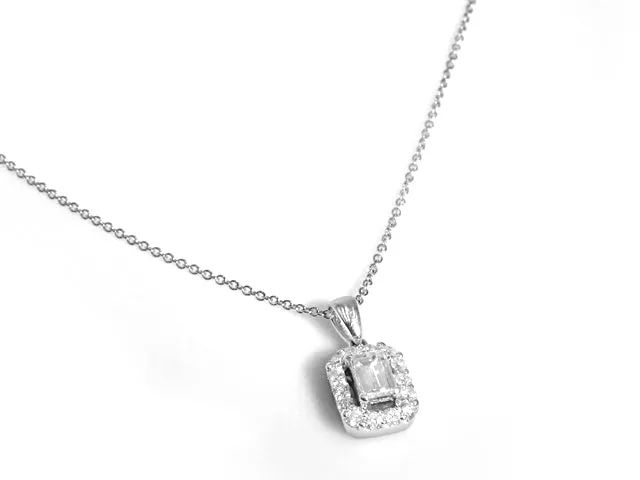 0.77 ctw Emerald Cut Halo Pendant Necklace