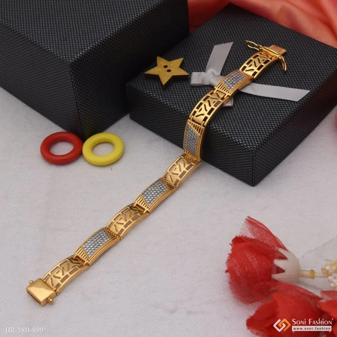 1 Gram Gold Forming Square with Diamond Fashionable Design Bracelet - Style B899