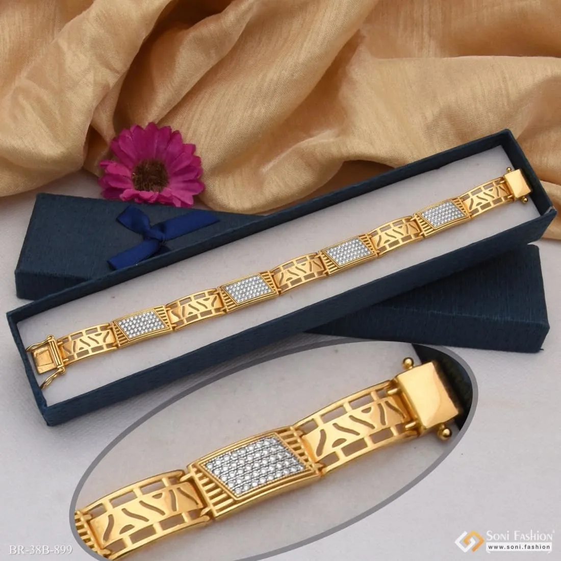 1 Gram Gold Forming Square with Diamond Fashionable Design Bracelet - Style B899