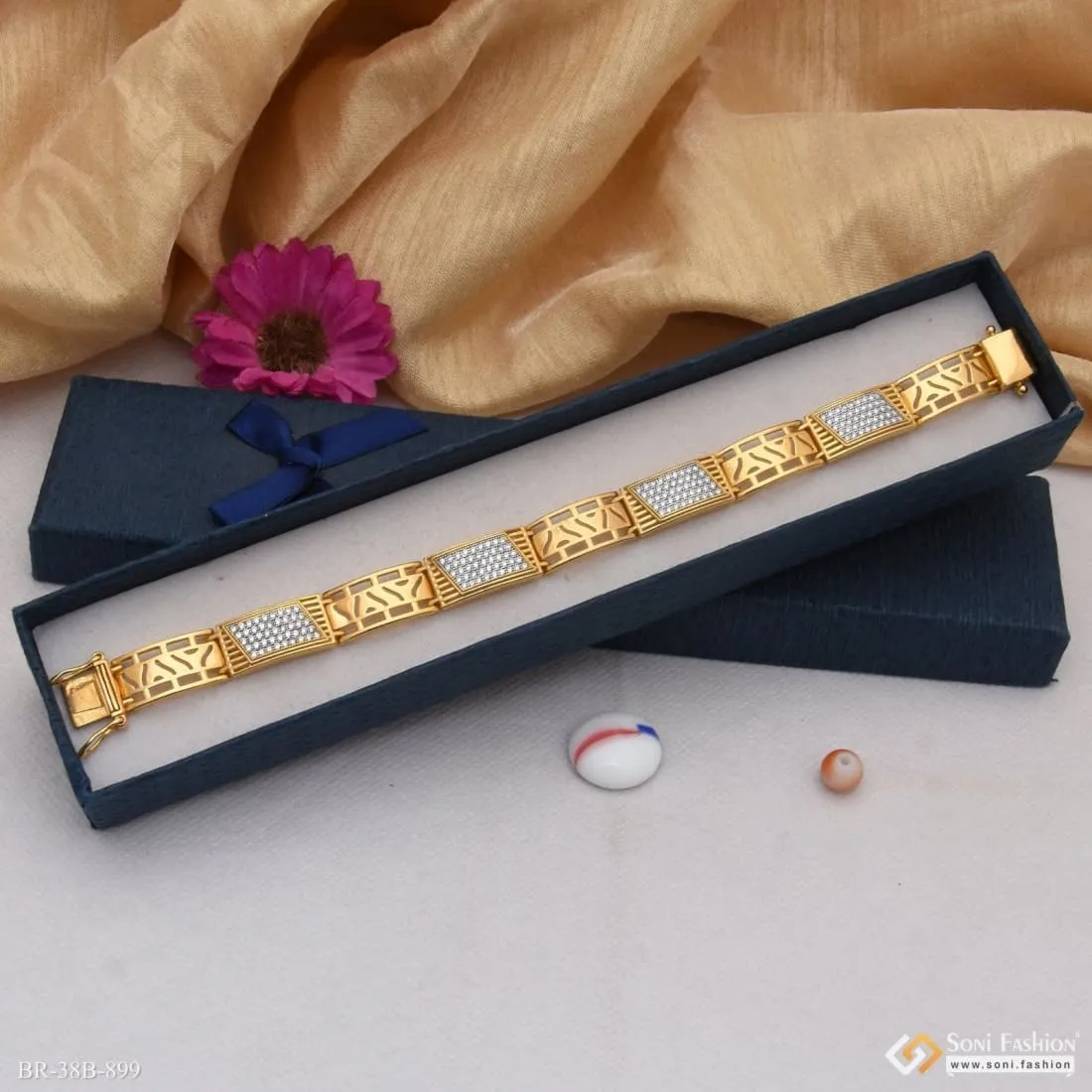 1 Gram Gold Forming Square with Diamond Fashionable Design Bracelet - Style B899