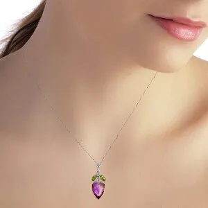 10 Carat 14K Solid White Gold Necklace Peridot Pointy Briolette Amethyst