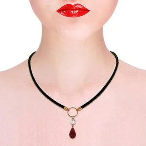 10.8 Carat 14K Solid Rose Gold Leather Necklace Pearl Ruby