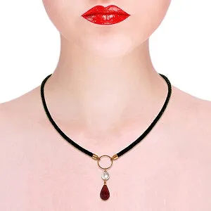 10.8 Carat 14K Solid Rose Gold Leather Necklace Pearl Ruby