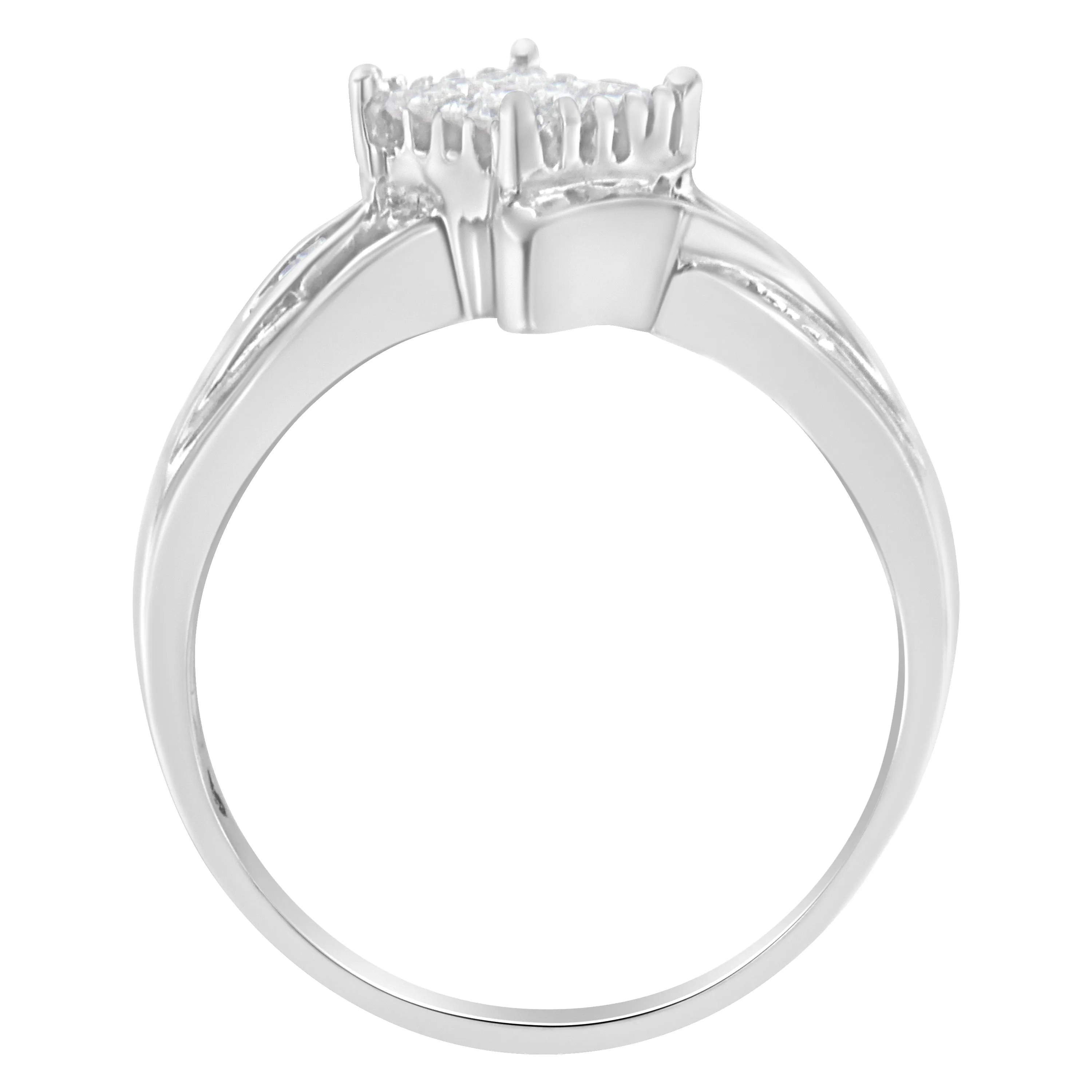 10K White Gold 1/3 Cttw Princess and Baguette Cut Diamond Bypass Style Cocktail Ring