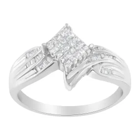 10K White Gold 1/3 Cttw Princess and Baguette Cut Diamond Bypass Style Cocktail Ring