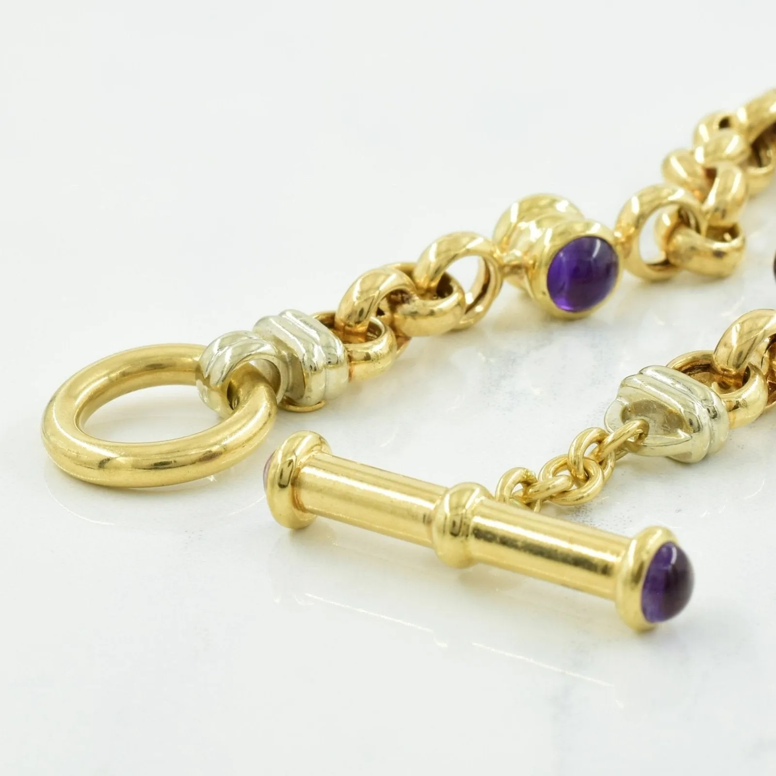 10k Yellow Gold Amethyst Cable Chain Bracelet | 4.00ctw | 7.00" |