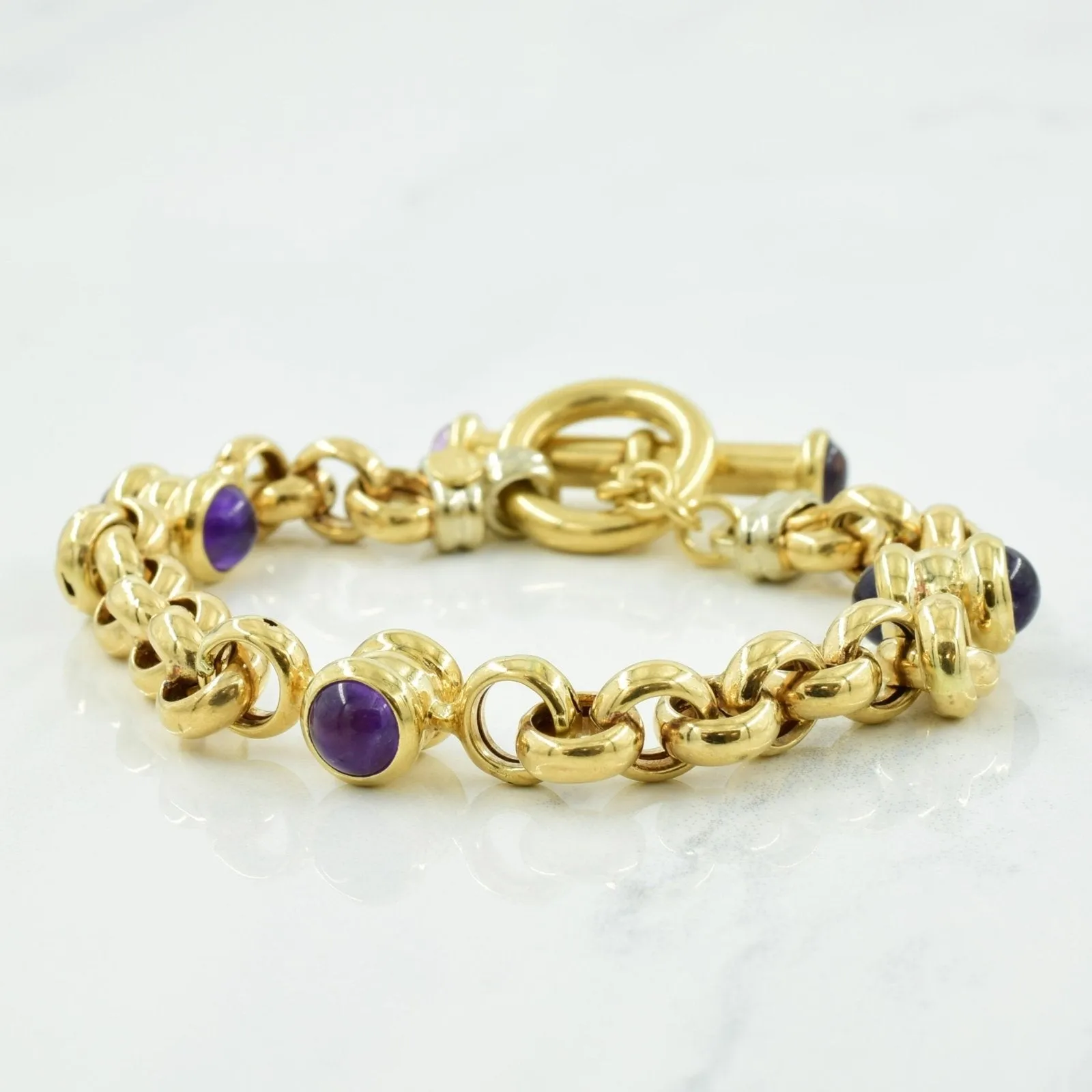 10k Yellow Gold Amethyst Cable Chain Bracelet | 4.00ctw | 7.00" |
