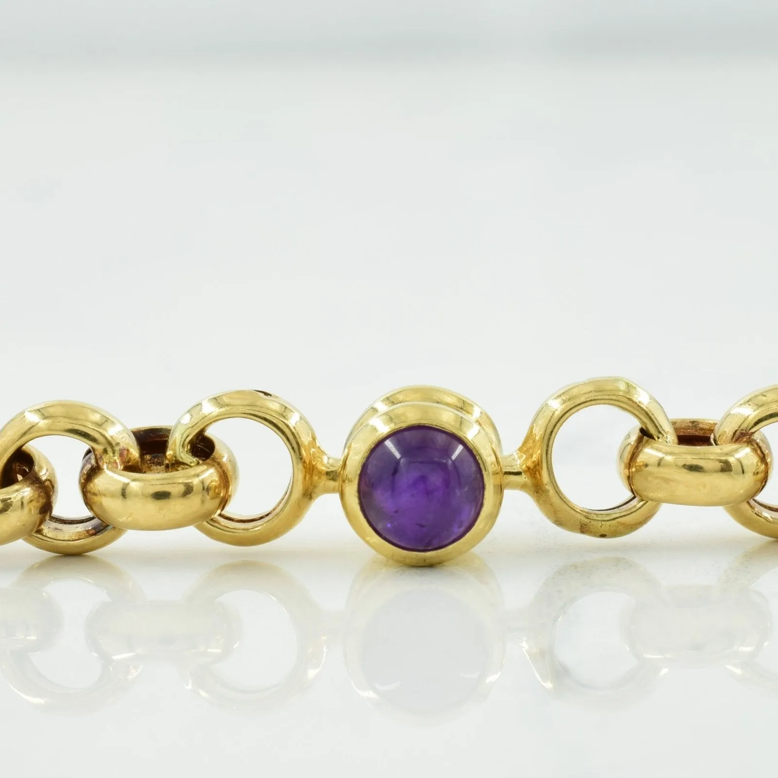 10k Yellow Gold Amethyst Cable Chain Bracelet | 4.00ctw | 7.00" |