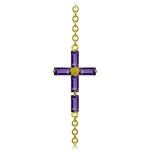 1.15 Carat 14K Solid Yellow Gold Horizontal Cross Amethyst Bracelet
