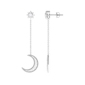 1/2 CT Diamond Star and Moon Drop Chain Earrings