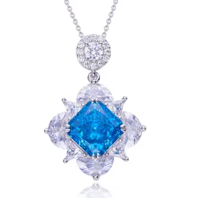 12.3Carat Square Blue Zircon Flower Necklace