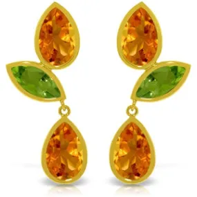 13.6 Carat 14K Solid Yellow Gold Chandelier Earrings Citrine Peridot