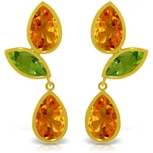 13.6 Carat 14K Solid Yellow Gold Chandelier Earrings Citrine Peridot