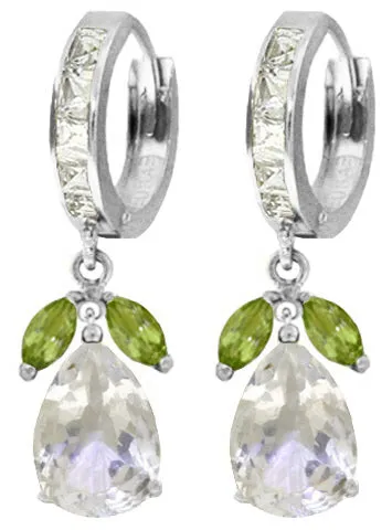 14.3 Carat 14K Solid Yellow Gold Huggie Earrings Peridot White Topaz