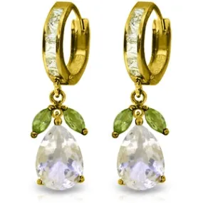 14.3 Carat 14K Solid Yellow Gold Huggie Earrings Peridot White Topaz
