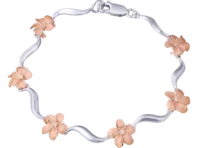 14k 2/tone Plumeria Lei Bracelet with 6 diamonds