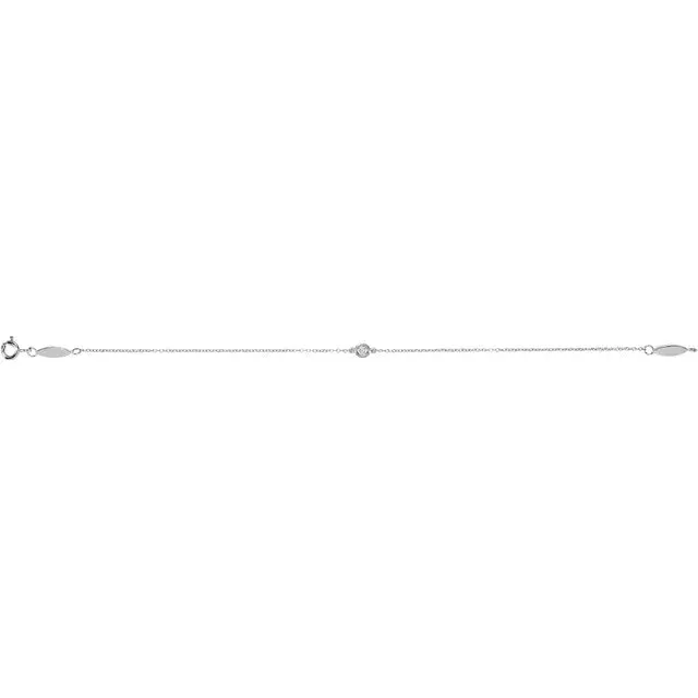 14K Gold .08 CT Round Natural Diamond 7" Bracelet