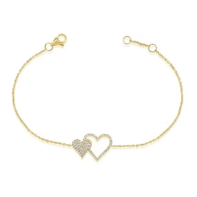14k Gold & Diamond Double Heart Bracelet - 0.22ct