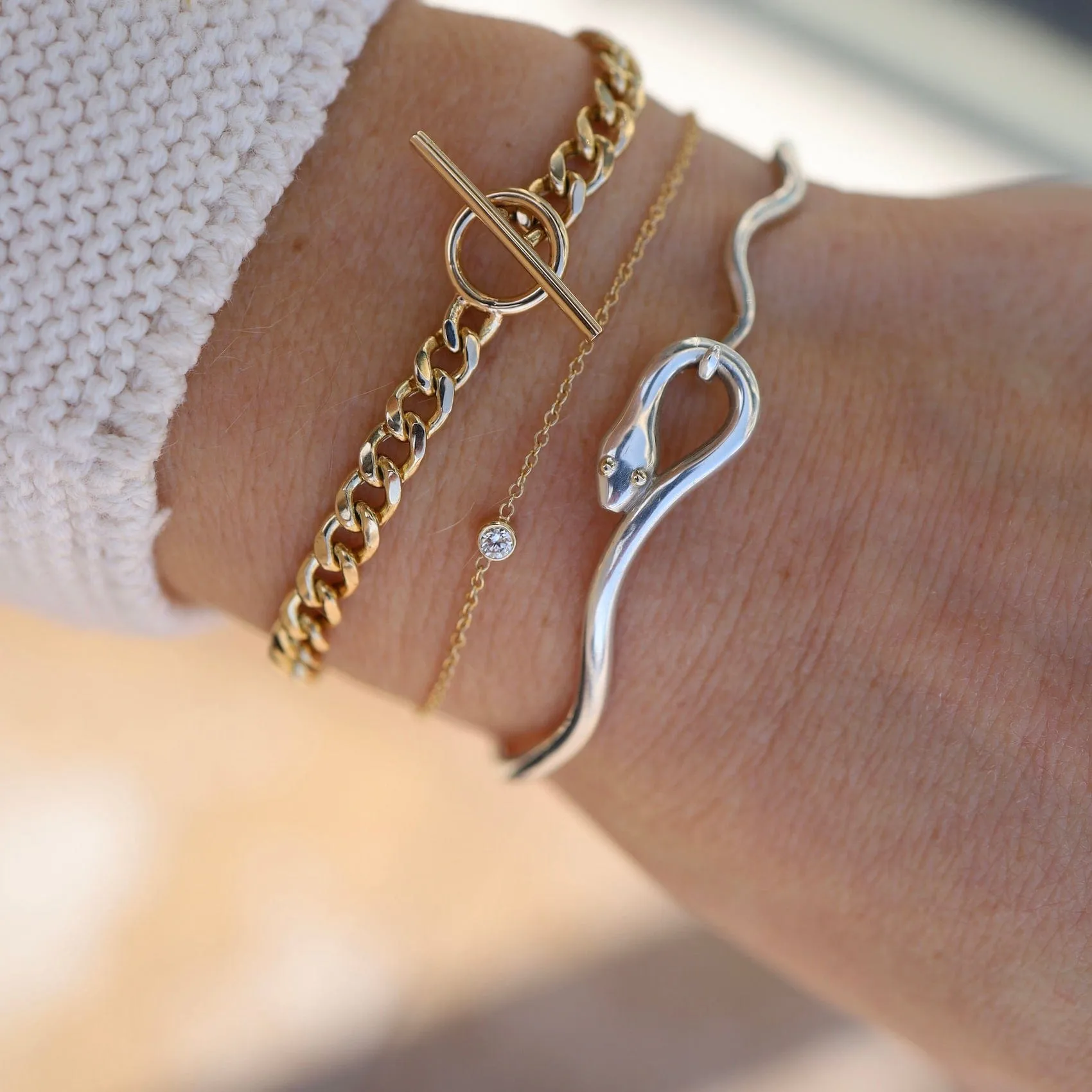 14k Gold Bezel set White Diamond Bracelet