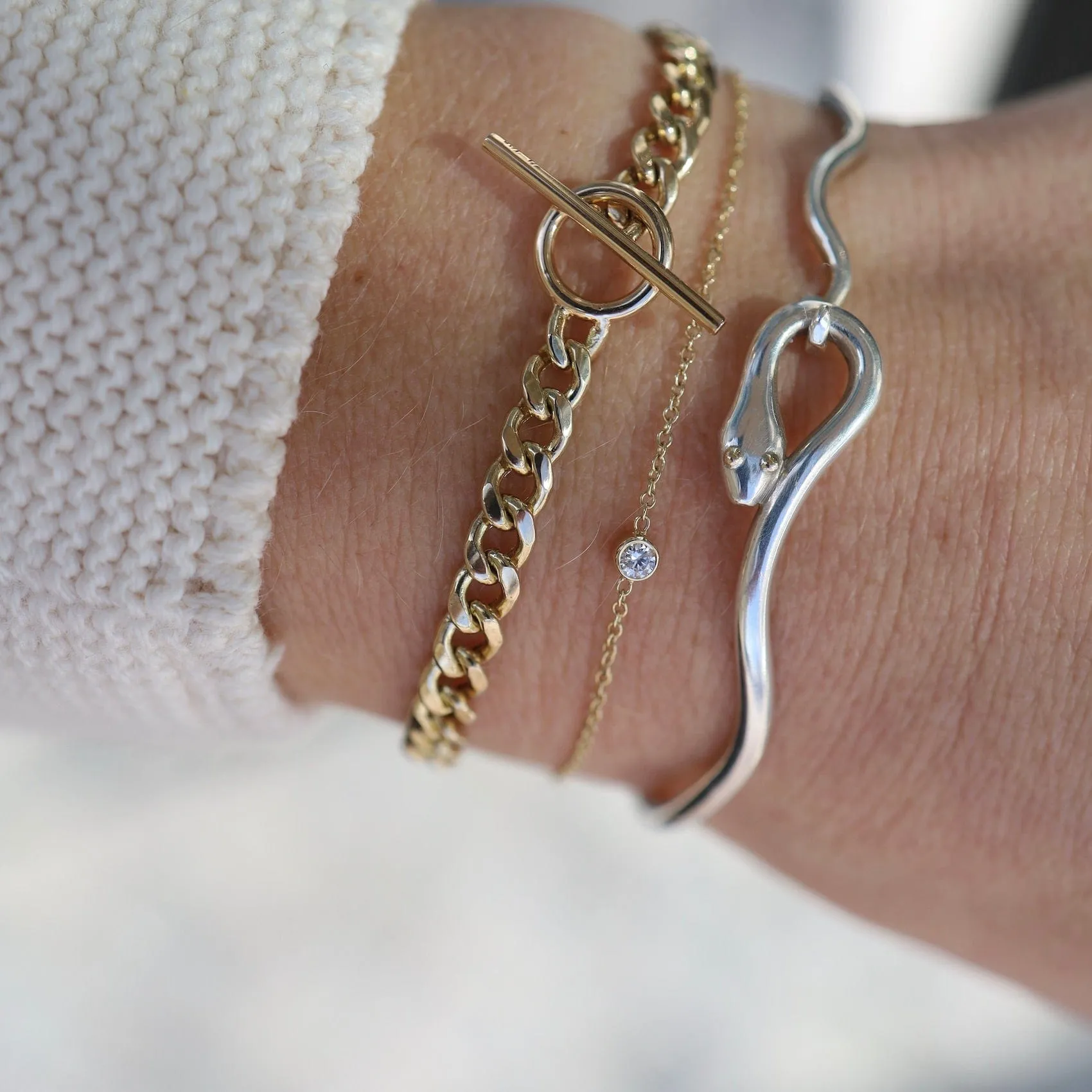 14k Gold Bezel set White Diamond Bracelet