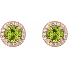 14K Rose 5 mm Natural Peridot & 1/8 CTW Natural Diamond Earrings