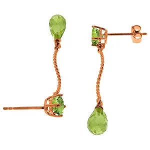 14K Solid Rose Gold Danglings Earrings w/ Natural Peridots