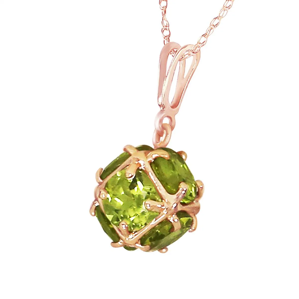 14K Solid Rose Gold Peridot Necklace Certified Imperial