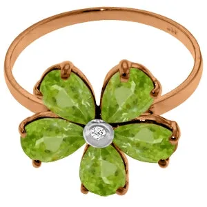 14K Solid Rose Gold Ring w/ Natural Diamond & Peridots