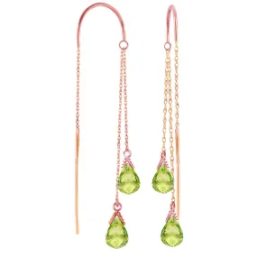 14K Solid Rose Gold Threaded Dangles Earrings Peridot Certified