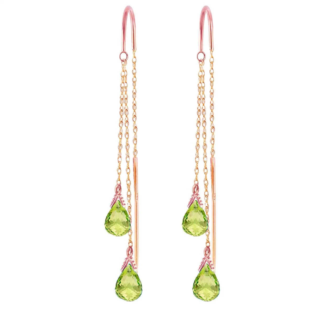 14K Solid Rose Gold Threaded Dangles Earrings Peridot Certified