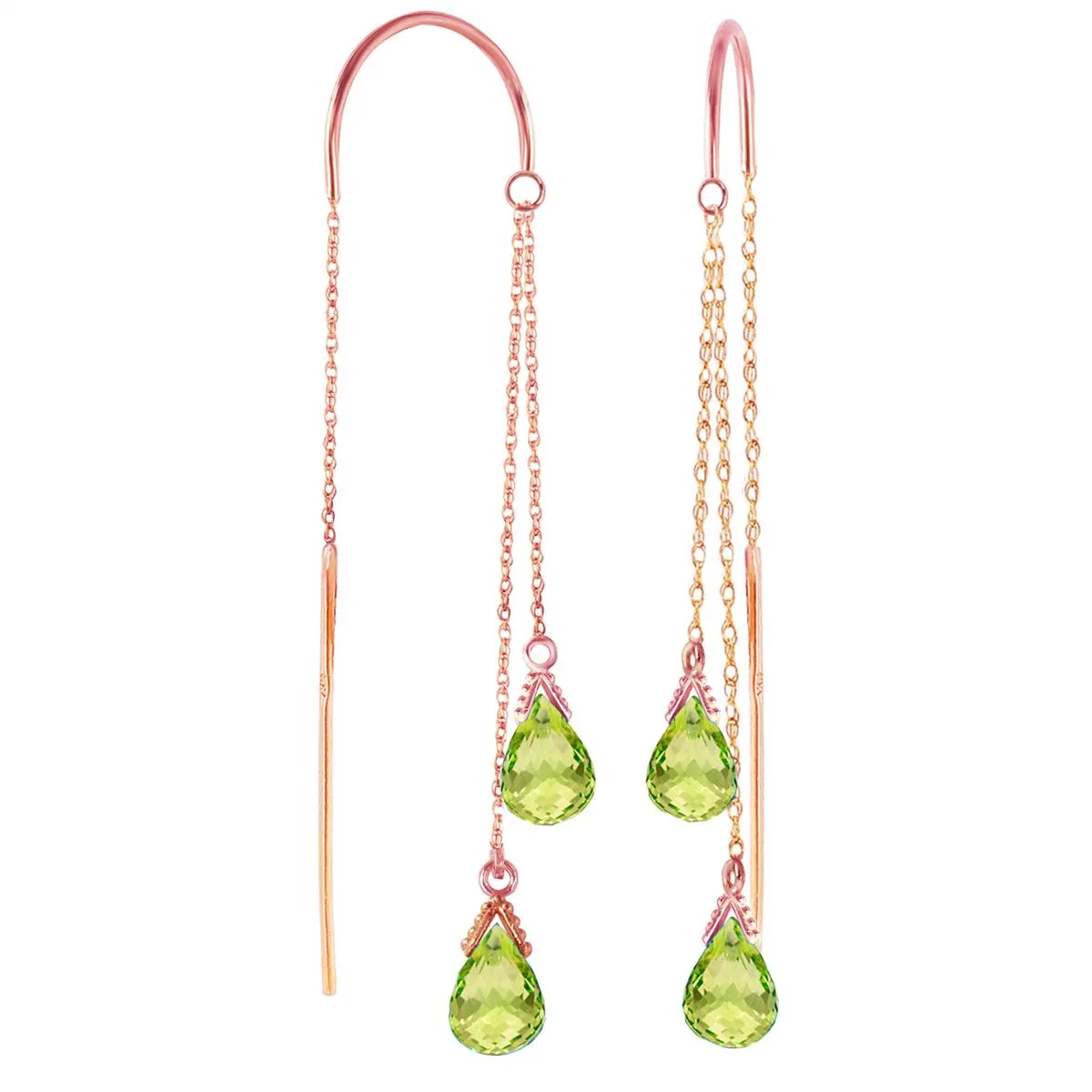 14K Solid Rose Gold Threaded Dangles Earrings Peridot Certified