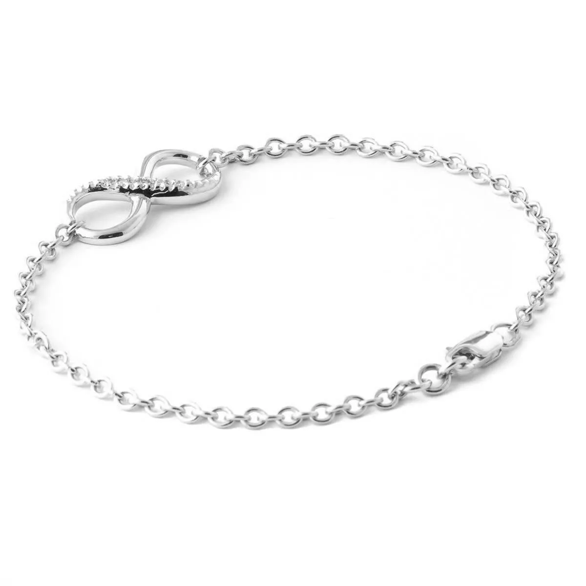 14K Solid White Gold Infiniti Bracelet w/ Natural Diamonds