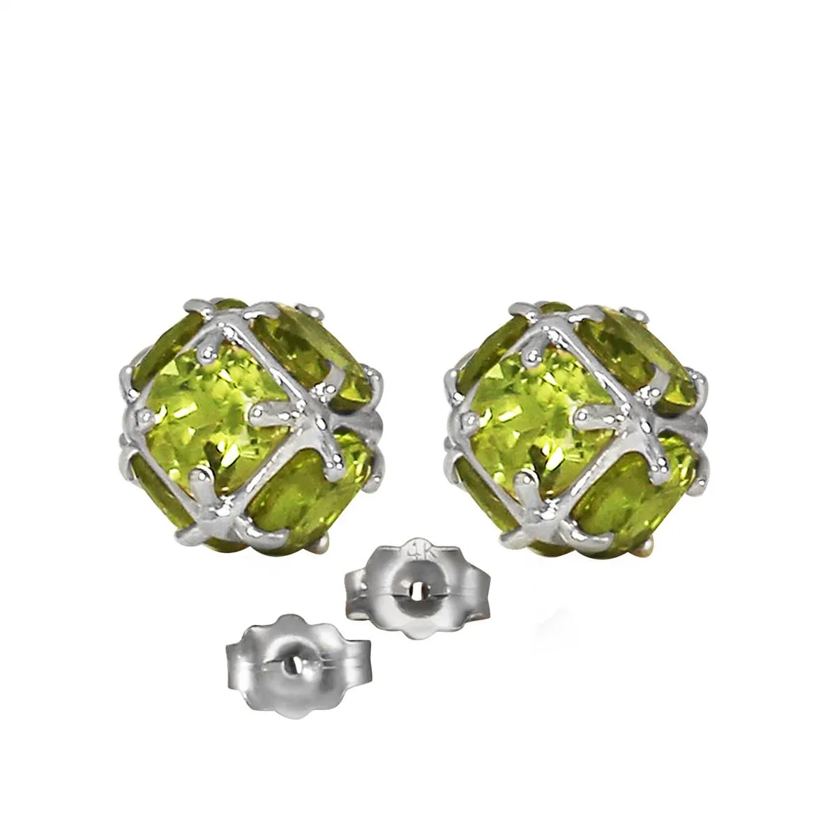 14K Solid White Gold Stud Earrings w/ Natural Peridots