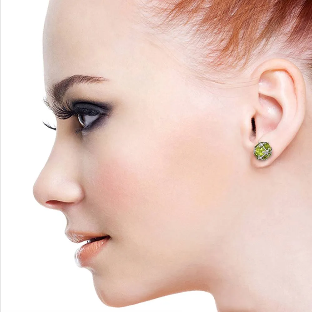 14K Solid White Gold Stud Earrings w/ Natural Peridots