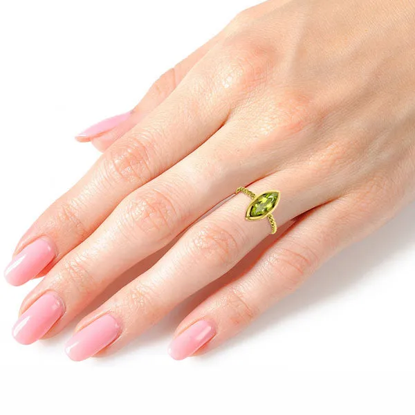 14K Solid Yellow Gold Rings w/ Natural Marquis Peridot
