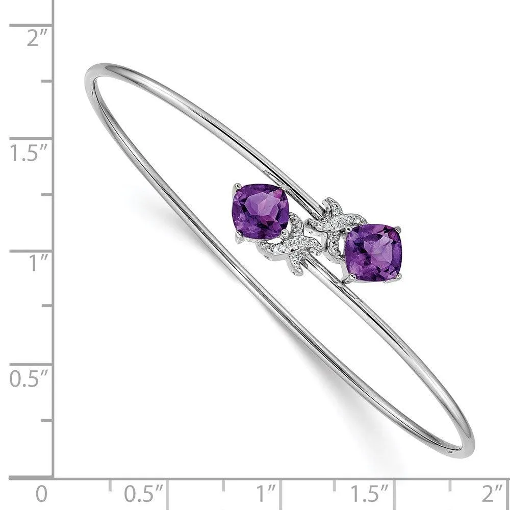 14k White Gold 0.03ct Dia. & 2.2ct Amethyst Flexible Bangle
