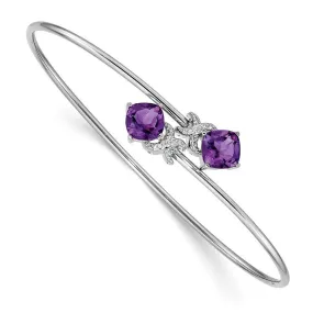 14k White Gold 0.03ct Dia. & 2.2ct Amethyst Flexible Bangle