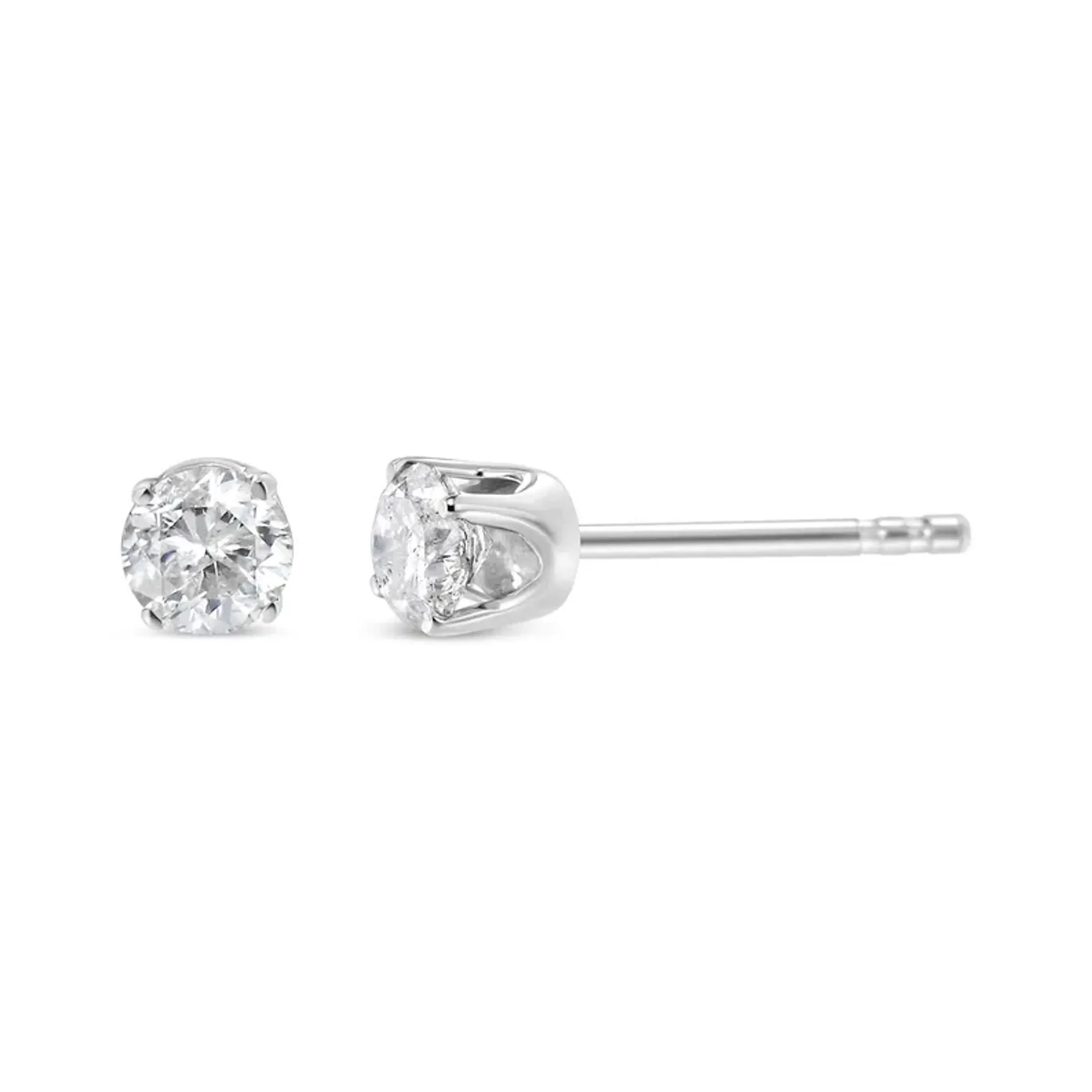 14K White Gold 1/6 Cttw Round Brilliant-Cut Near Colorless Diamond Classic 4-Prong Stud Earrings (H-I Color, I1-I2 Clarity)
