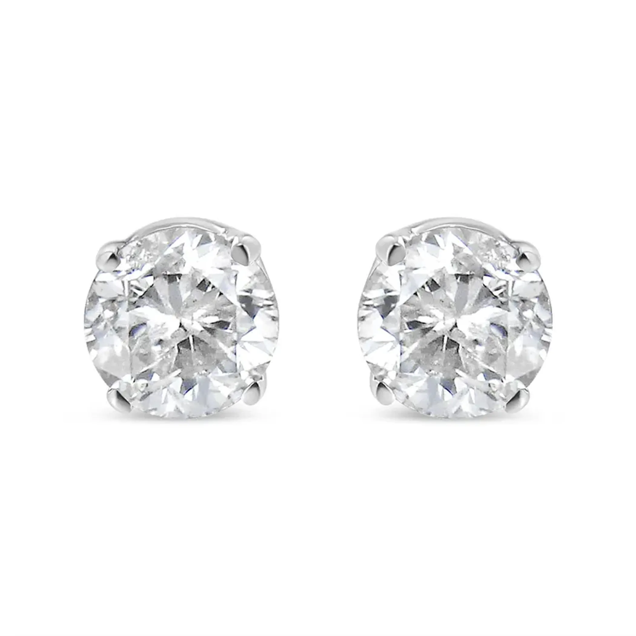 14K White Gold 1/6 Cttw Round Brilliant-Cut Near Colorless Diamond Classic 4-Prong Stud Earrings (H-I Color, I1-I2 Clarity)