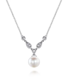 14K White Gold Cultured Pearl and Diamond Accent Necklace