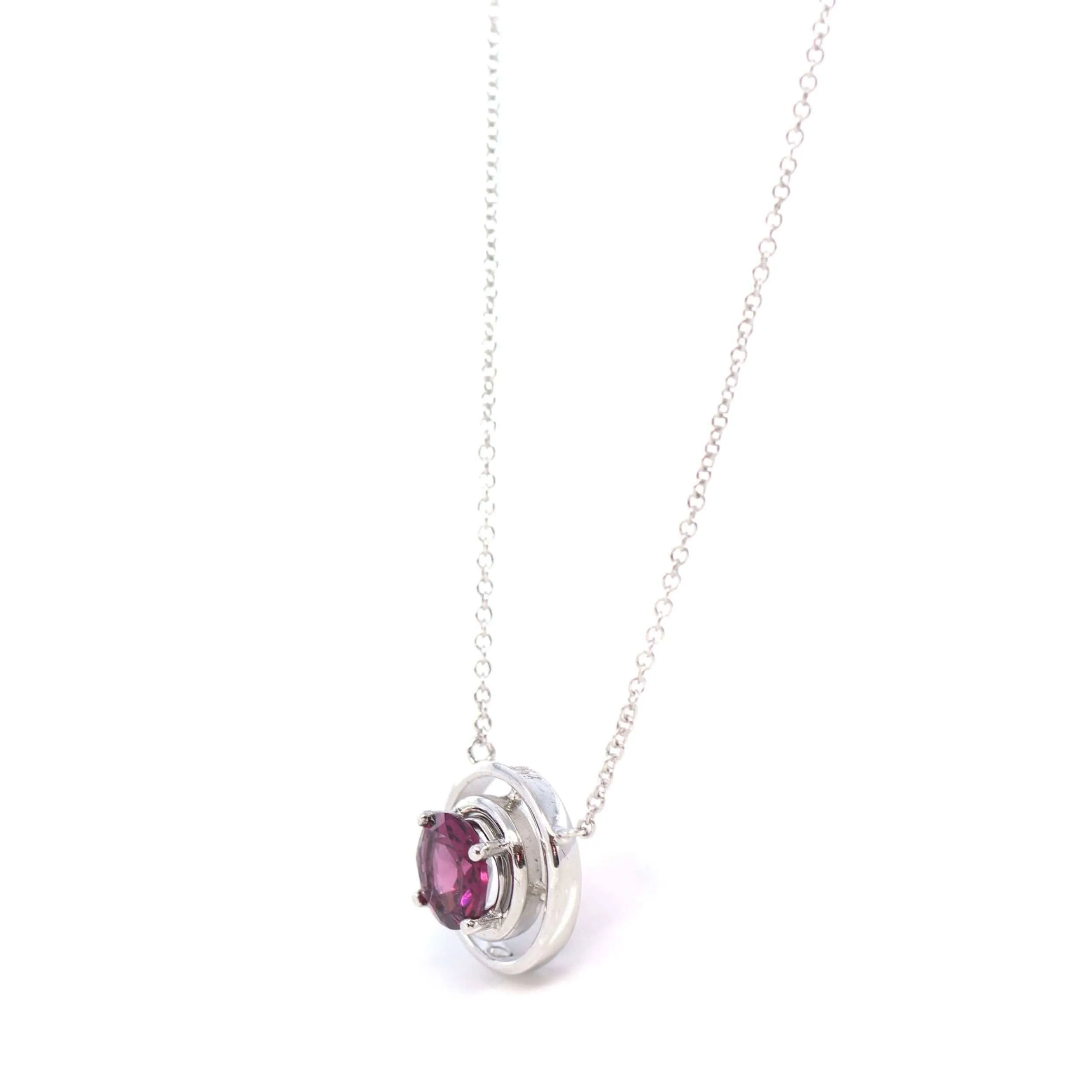 14k White Gold Genuine AAA Royal Red Sunstone Pendant Necklace