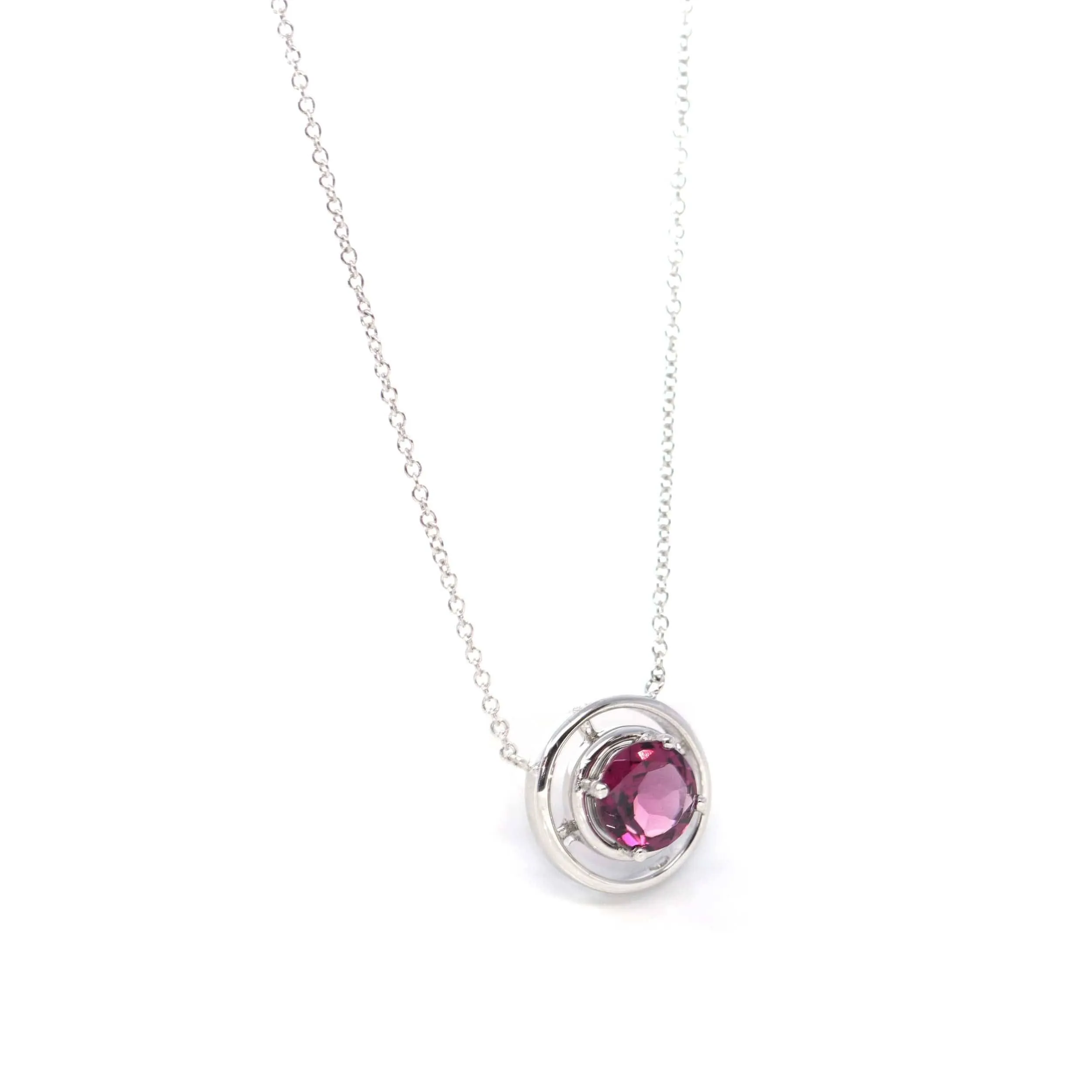 14k White Gold Genuine AAA Royal Red Sunstone Pendant Necklace